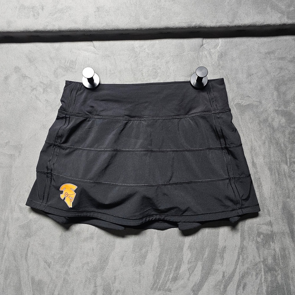 Lululemon Pace Rival Skirt Tall Black Spartan Logo Pleated‎ Tennis Skort Size 2